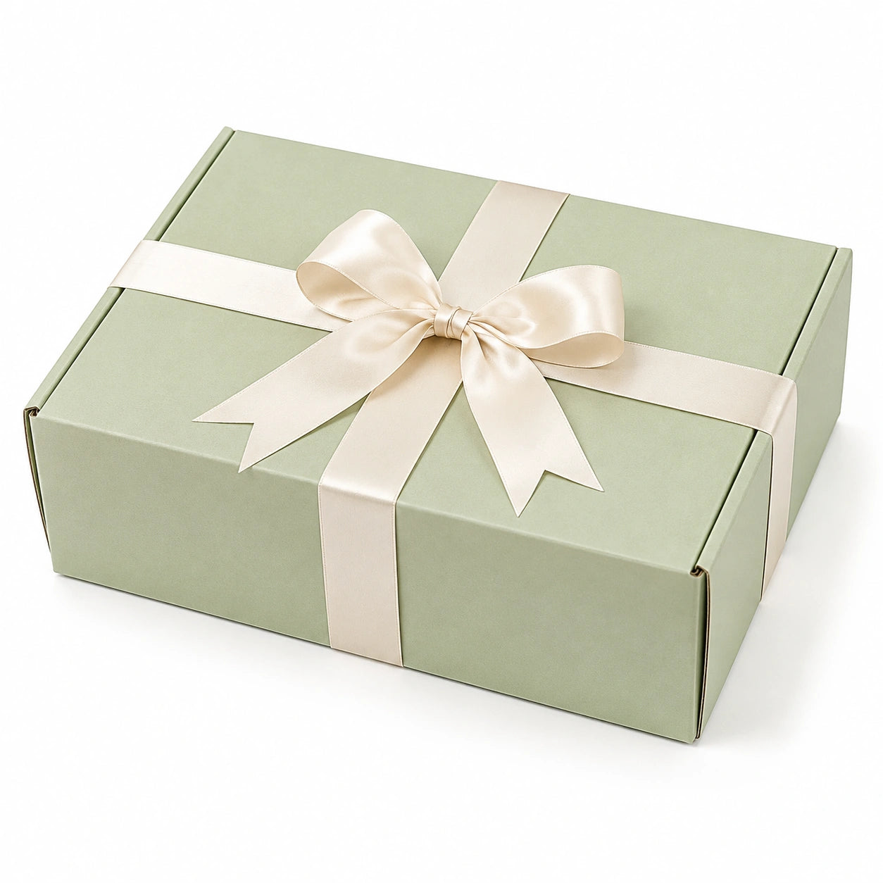Geschenkbox 30 x 22 x 10 cm aus Karton salbeigrün cremeweiß mit Schlei – meubarvra